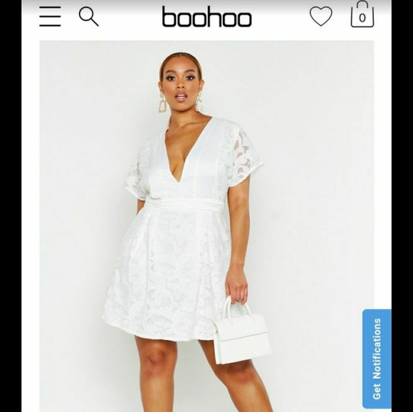 white dress boohoo plus